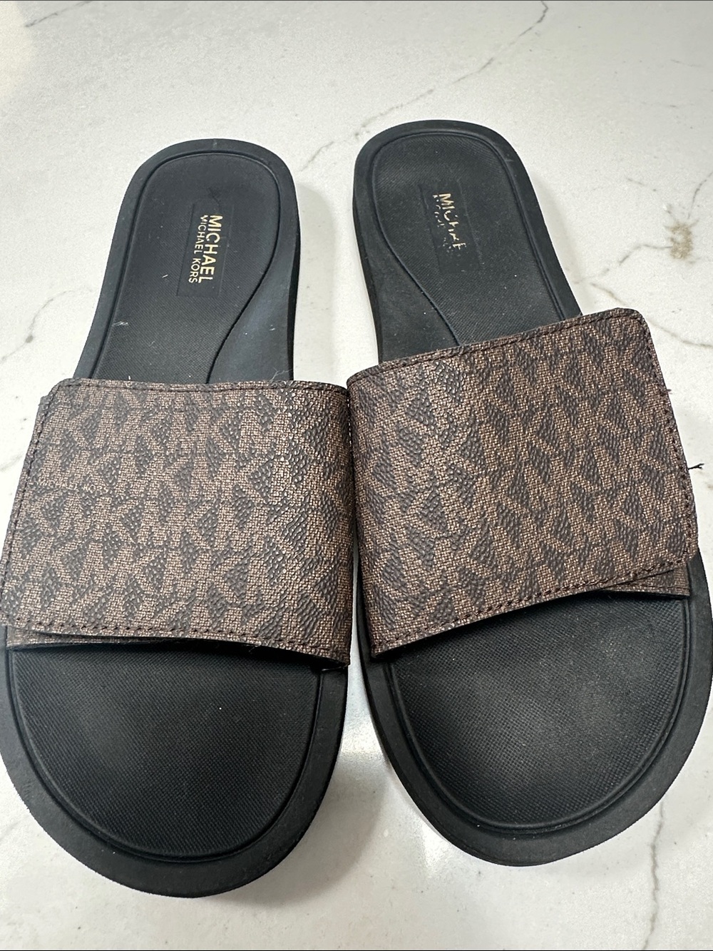 Michael Kors Brown Monogram Slide Sandals